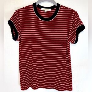 Tuesday Bassen Red & Black Striped Ringer tee size Small